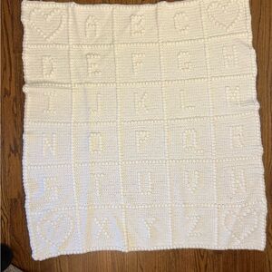 Handmade White Baby Blanket with Alphabet - 3' by 3'
